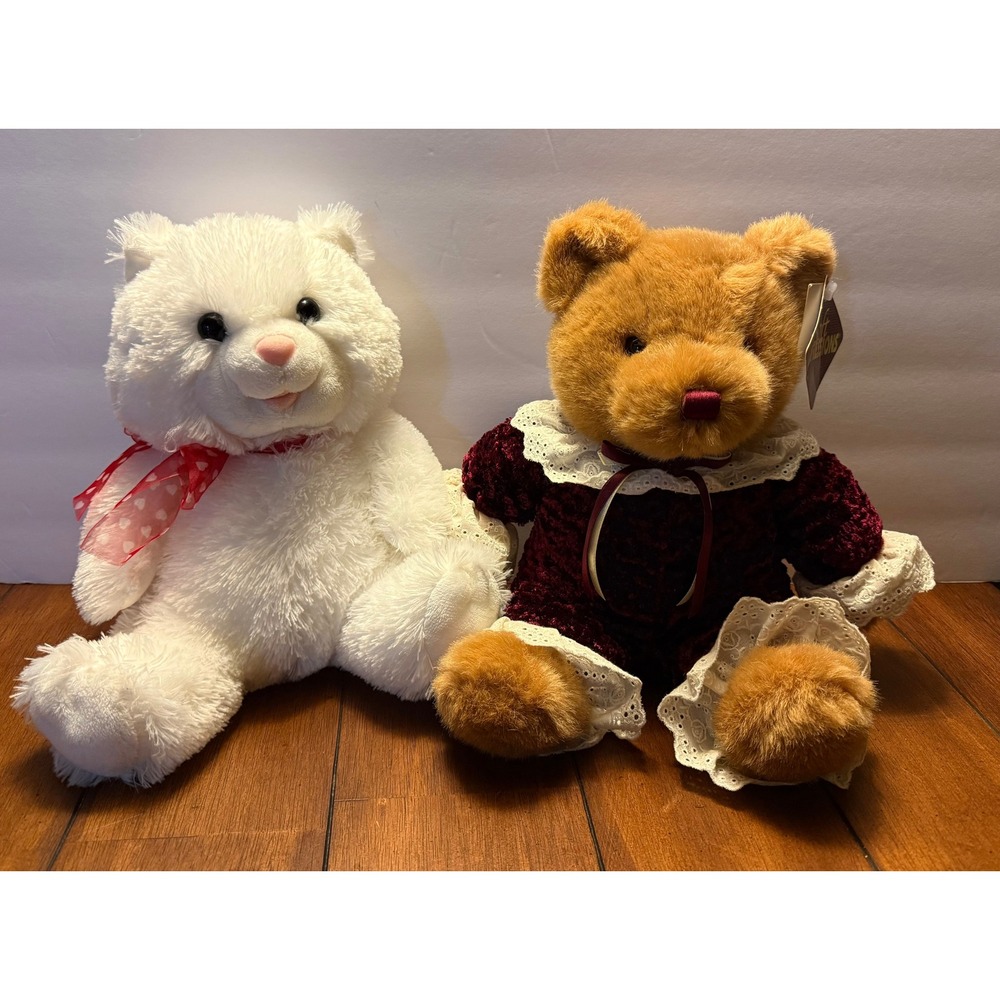 Lot of 2 Vintage Teddy Bears Soft Expressions & Fine Toy Plush Bears Tags